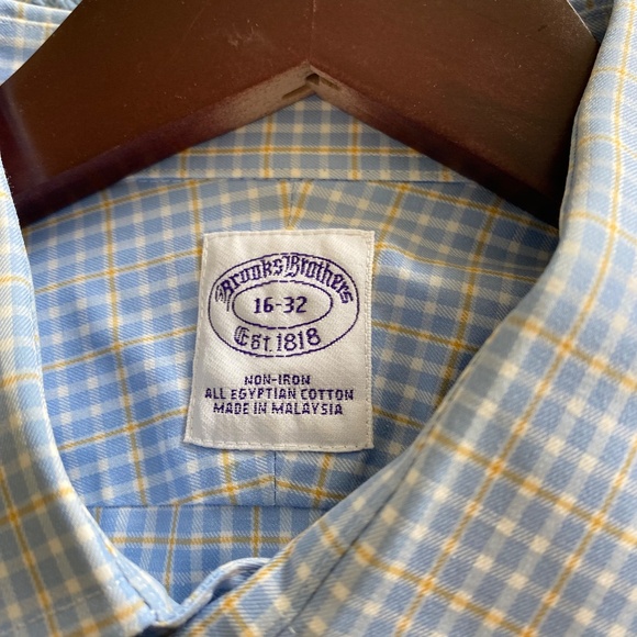 Brooks Brothers Non-Iron Blue & Yellow Small Plaid Shirt Size 16-32 - Picture 3 of 8